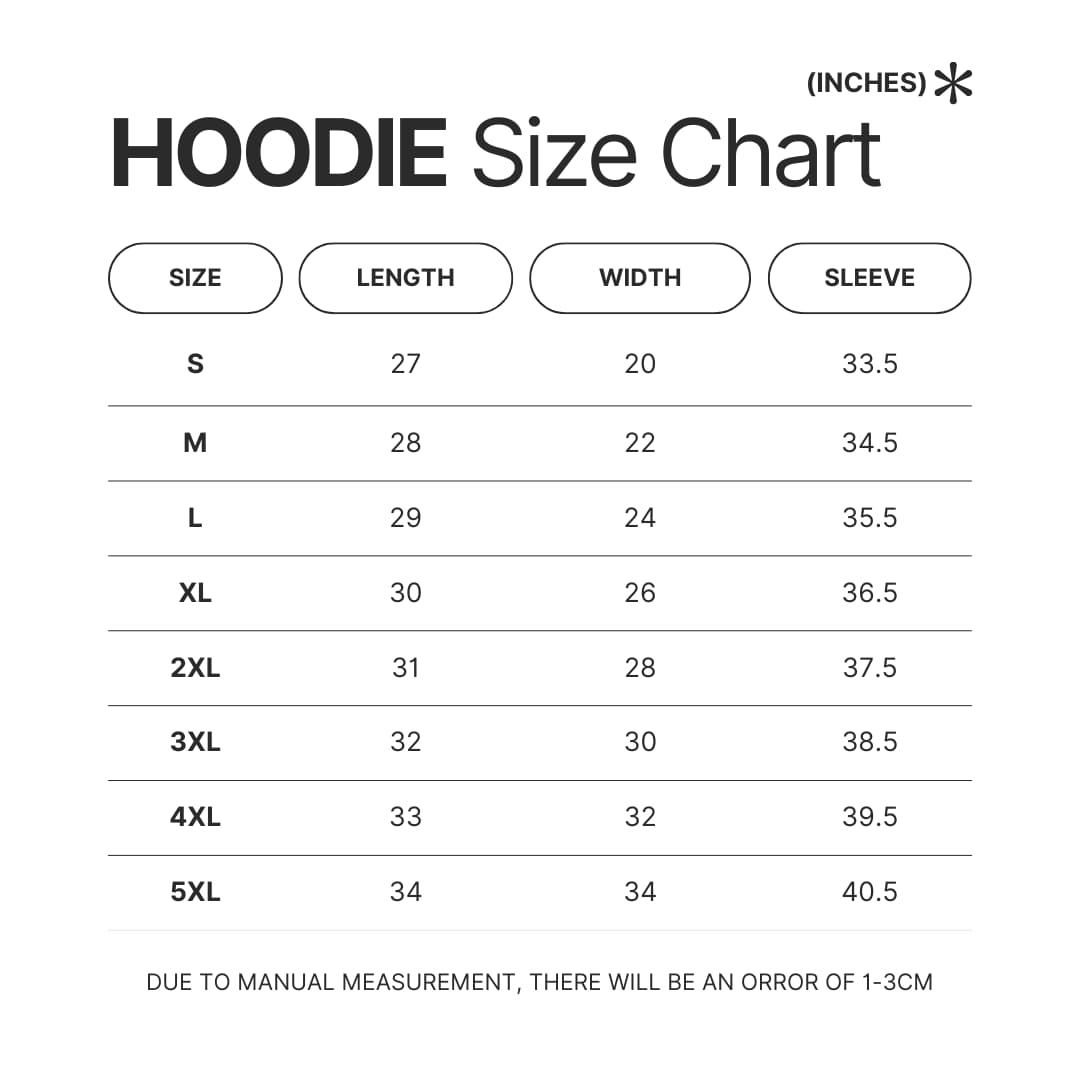 Hoodie Size Chart - Alan Wake Store