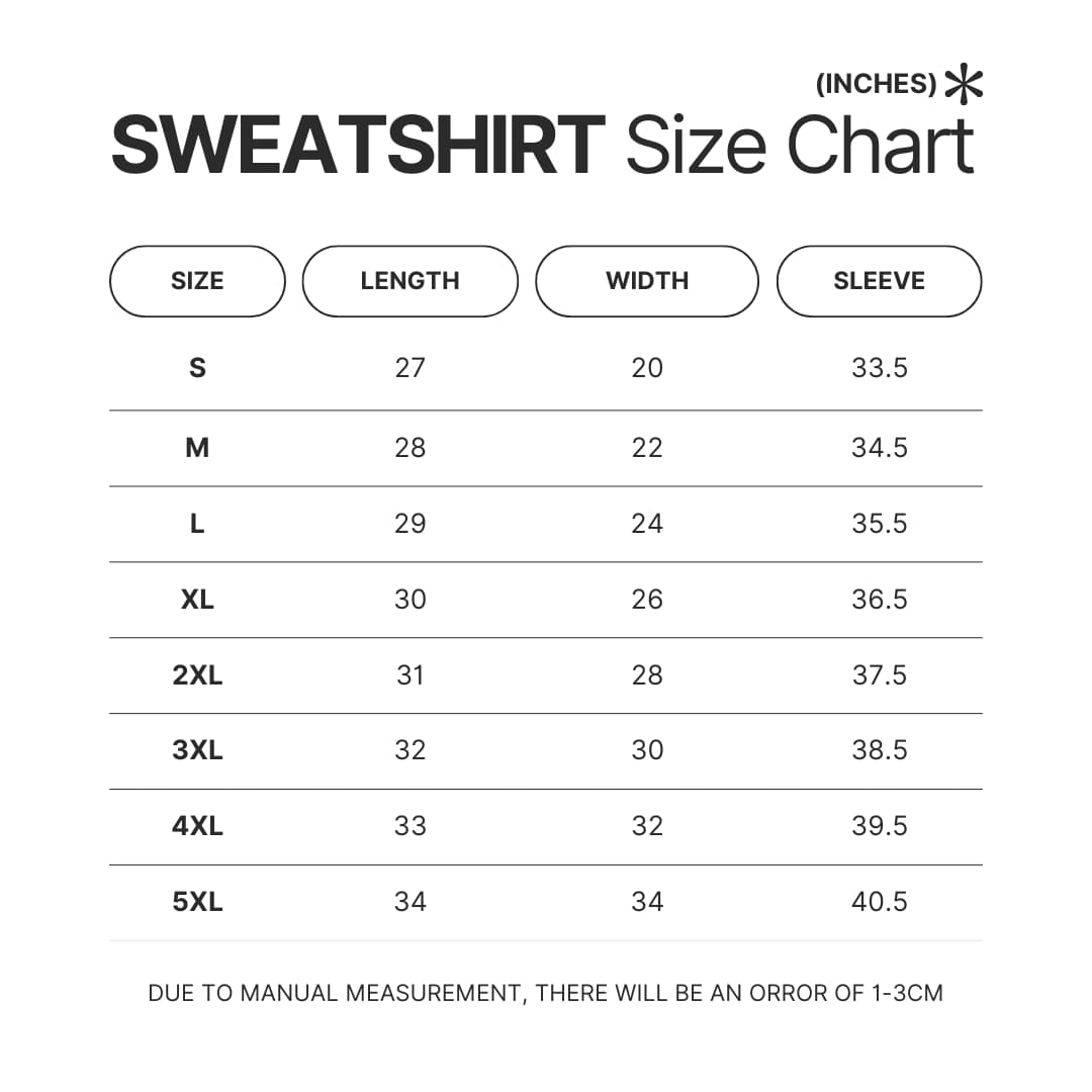 Sweatshirt Size Chart - Alan Wake Store