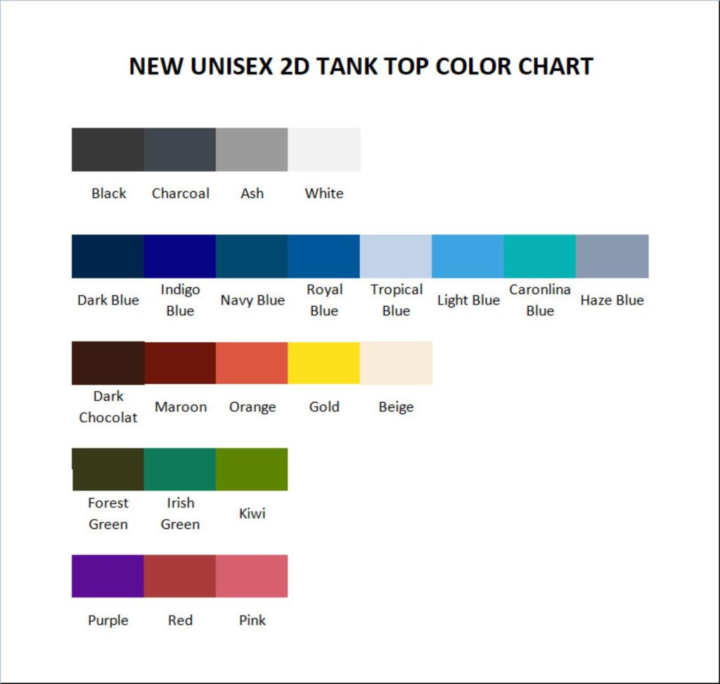 tank top color chart - Alan Wake Store